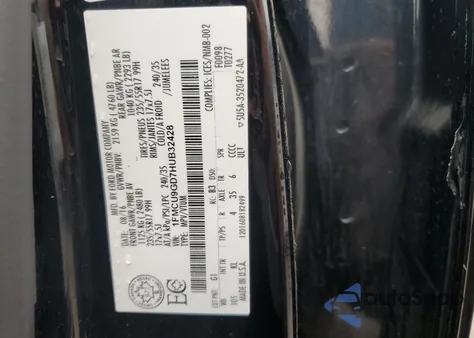 2017 Ford Escape Se z USA, uszkodzony, nr VIN 1FMCU9GD7HUB32428